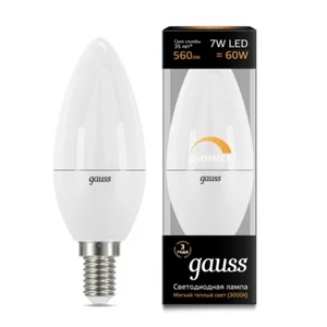 Лампа Gauss LED Candle-dim E14 7W 3000К диммируемая Улыбка Света